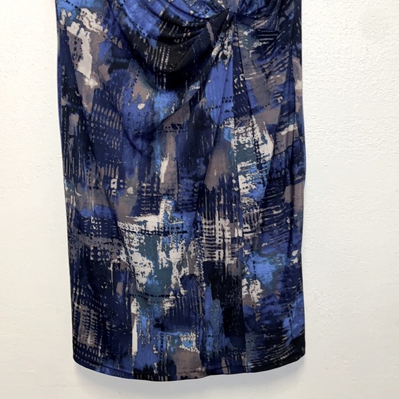 Ellen Tracy Size 10 Blue Brushstroke Front-Twist Lined A-Line Dress: 4917 - Picture 5 of 8